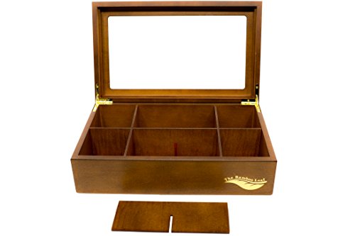 The Bamboo Leaf Wooden Tea Storage Chest Box with 8 Compartments and Glass Window (Walnut) - Thumbnail 4
