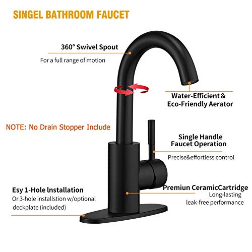 Besy Modern Single Handle Wet Bar Sink Faucet,Single Hole Bathroom Kitchen Faucet,Rv Small Bathroom Sink Faucet With 6 Inch Cover Plate,Bar Vanity Faucet,Stainless Steel/Matte Black(1 & 3 Hole) #TOP4