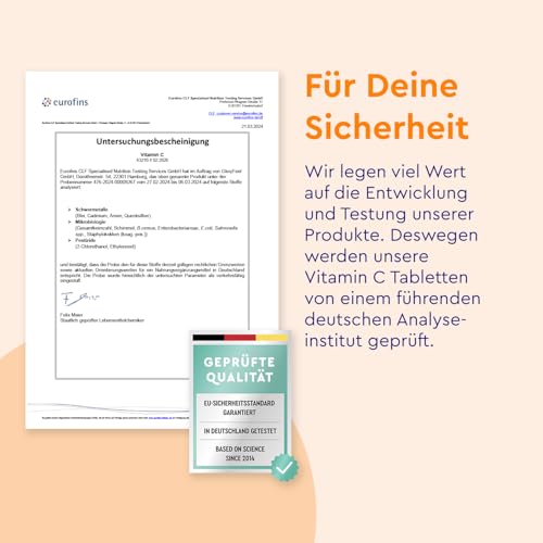 Vitamin C 1.000mg - Immun-Support** Hochdosiert - 200 vegane Tabletten (7 Monate) - Laborgeprüft und ohne Zusätze in Deutschland hergestellt