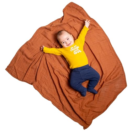 Image of 2 Pack Muslin Swaddle Blankets (Terracotta), 100% Organic Cotton, Large 47 x 43, Newborn Recieving Blanket,Gender Nuetral Color Patterns, Burping Cloth, Nursing Cover.