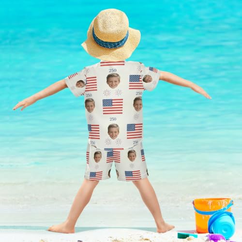 Image of 3T Toddler Boy Shorts Set Teal Hawaiian Button Down Shirts Summer Outfits for Little Boy
