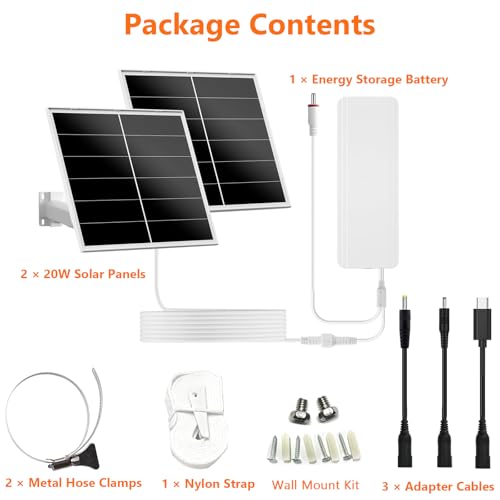 Image of Zivif 40W Solar Charger Kit with 24000mAh for Security and Trail Camera | Solar panel for security camera 5V /12V adjustable output, USB-C & DC port, IP66 weatherproof, 360 adjustable bracket
