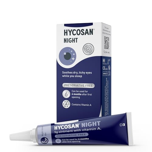 Hycosan Night - Soothing Relief and Protection Against Dry Tired and Burning Eyes While You Sleep - with Vitamin A and Preservative Free - 300 Applications