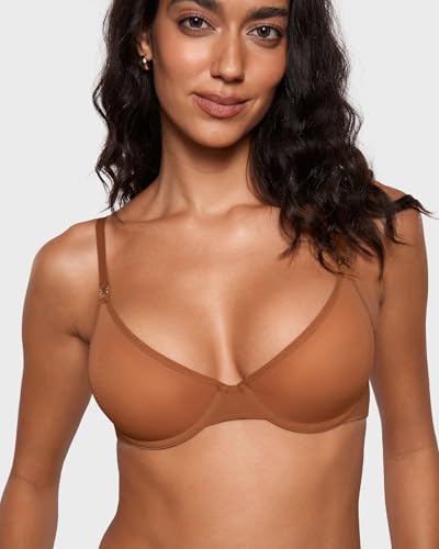 Image of INLYRIC Women's Cosnufy Sheer Balconette Bra Demi Unlined Plunge Mesh See Through Sexy Bras Underwire