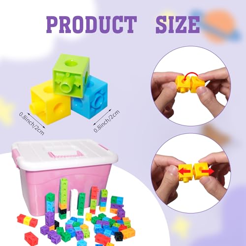 Image of 701 Pcs Math Learning Linking Cube with Pink Storage Container Counting Cubes Plastic Colorful Counting Blocks Math Manipulatives Classroom Learning Supplies for Home school Educational(Pink)