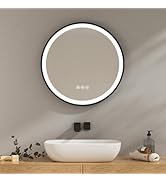 EMKE Bathroom Mirror with Lighting 60 cm Round Wall Mirror with 3 Light Colours Dimmable, Anti-Fog, Spe...