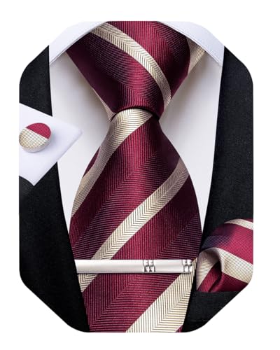 Image of DiBanGu Mens Striped Tie Silk Woven Necktie and Pocket Square Cufflinks Tie Clip Set Wedding Business Formal Gift Tie for Men