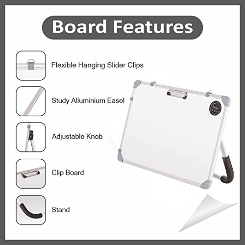Image of Eduway Non-Magnetic Dry Erase 1.5x2 Feet White Board with Stand | Standing Whiteboard | Table Top with Paper Clip for Study, Memo, to Do List, with 1 Marker Pen, 1 Duster, (40x60 Cms).