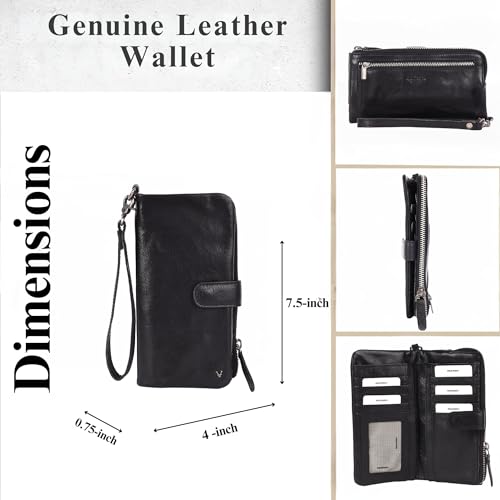 Genuine Leather Wallets for Women, Small Wallet for Ladies Zipper Coin Purse Credit Card Holder with detachable wristlet (Black)4
