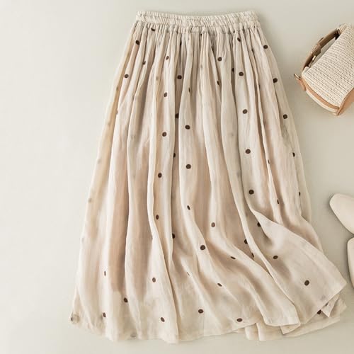 Polka Dot Skirts for Women Midi Length Casual Drawstring Elastic Waisted Swing A-Line Pleated Skirt3