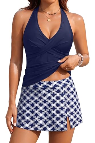 Image of Aqua Eve Women Tankini with Skirt Tummy Control Swimsuit 2 Piece Bathing Suit with Pocket