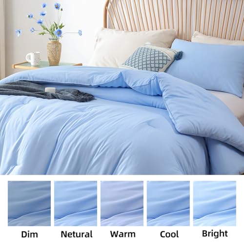 Image of ROSGONIA Queen Comforter Set Light Blue, 3pcs Bedding Comforter Sets (1 Comforter & 2 Pillowcases) All Season Soft Lightweight Bedspread Blanket Quilt