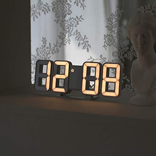 mooas Pure Mini White Gold 3D LED Clock, Multi-Function LED Clock