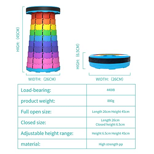 Image of ALEVMOOM Portable Collapsible Stool Retractable Folding Telescoping Stool for Adults Sturdy Capacity 440lbs Foldable Camping Stool for Outdoor Hiking Garden BBQ
