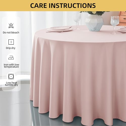 Image of 2-Pack Round 108-inch Dusty Pink Table Cloths, Solid Stain and Wrinkle Resistant Circular Tablecloth, Premium Plain Weave Polyester Fabric Table Linen Covers for Hotel, Banquet