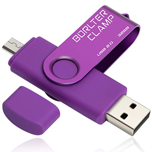 BORLTER CLAMP Clé USB 32 Go, 2 en 1 OTG USB Mémoire Stick, Pivotant U Disque avec Port Micro USB pour Smartphone Android, Tablette et Ordinateur (Violet)