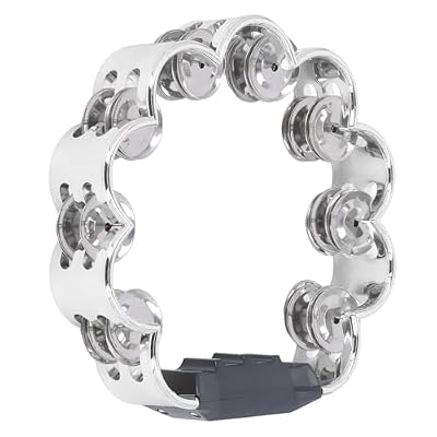 Omquot Double Row Floral Pattern Tambourine for Fun and Crisp Sound for Party Performance, ABS and Stainless Steel, Kids and Adults (Silver)