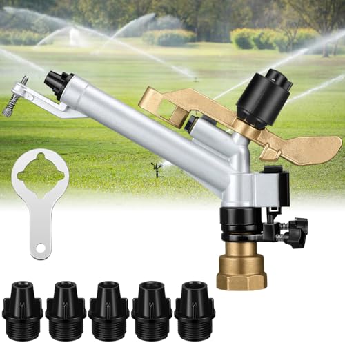 Maxcheck Agriculture Farm Irrigation Sprinklers 360° Adjustable Impact Gun Sprinkler with Nozzle Set Large Area Irrigation Watering Spray Gun for Garden Farm Lawn (Simple,1-1/2