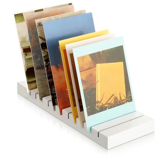 Marsui 1 Pc Christmas Greeting Card Display Stand 12 Slot Wooden Card Holder Multi Purpose Rack Tabletop Photo Organizer for Vendor Postcards Post Sticker Bookmark Home Office Decoration (White)