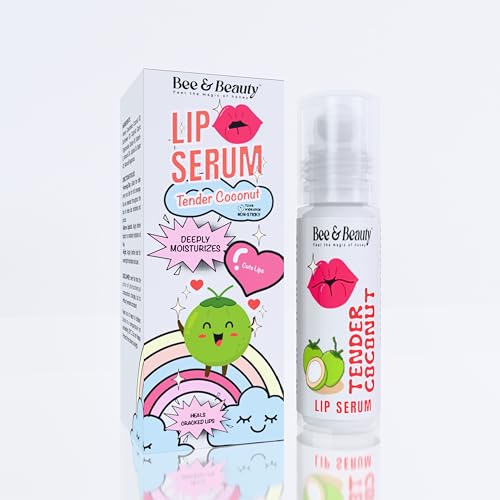 Image of Bee & Beauty Moisturizing Lip Serum Roll On - 5ml | With Refreshing Tender Coconut | Nourishes, Hydrates and Gently Exfoliates | For Men and Women | Natural Pink Lip Roll On For Daily Lip Care