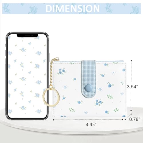 Image of Sunwel Fashion Rose Prints Wallet Small Bifold Wallet with Zipper Coin Pouch Card Slots ID Window for Women Girls (381BLUE)