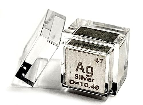 Image of 0.39 inch 10mm Silver Argentum Metal Cube Ag up to 99.9% Pure Periodic Table Element Engraved Density Collection Science Education Display Block Cube + Acrylic Case Box - 1PC