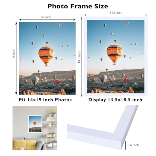 Image of JCJMY 14x19 Picture Frame White for Wall Hanging, Wall Mounting Horizontally or Vertically, 14 x 19 Wall Gallery Poster Photo Frame with Durable Shatter Resistant Plexiglass, White