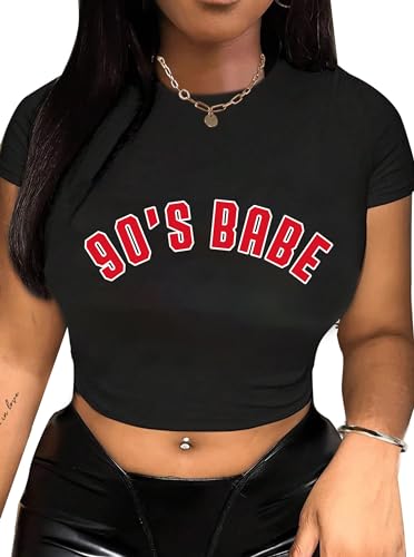 Hilinker Womens Short Sleeve Graphic Crop Tops Vintage Tees Summer Cute T Shirts