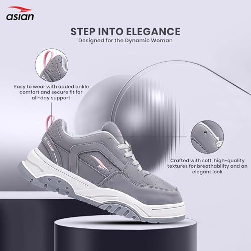 Image of ASIAN Nancy-05 Sneakers for Women | Trendy Lightweight Casual Shoes with Cushioned Comfort, Non-Slip Grip Sole & Stylish Everyday Wear for Walking, College & Outings