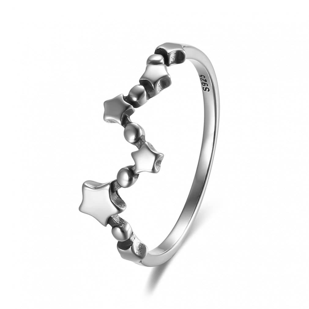 925 Sterling Silber Ring Stern Oxidierter Silber Fingerring Dünnes Geschenk für Frauen