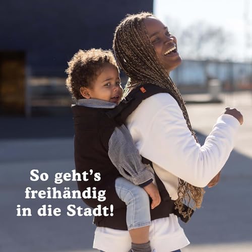 Beco Toddler Babytrage & Kindertrage (9-27 kg) - 100% Baumwoll Trage Kleinkind, Leicht & Atmungsaktiv, Hüftfreundlich mit 2 Tragepositionen: Bauchtrage & Rückentrage (Schwarz)