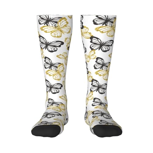 Golden Glitter Butterflies Youth Men and Women Soccer Socks Slip High Socks for Running, Travel, Athletic2