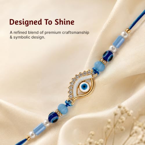 Image of Avyaan Handmade Evil Eye Beadwork Rakhi for Brother | Handcrafted Evil Eye Thread Band | Premium Beadwork | Soft, Comfortable & Lightweight | Durable | Perfect for Raksha Bandhan