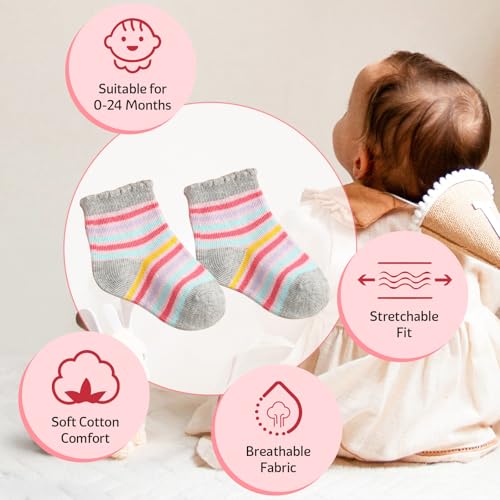 Meeshine 8 Pack Newborn Baby Girls Ankle Socks Preemie Cute Cartoon Crew Cotton Low Cut Socks for 0-2T Boys Kids2