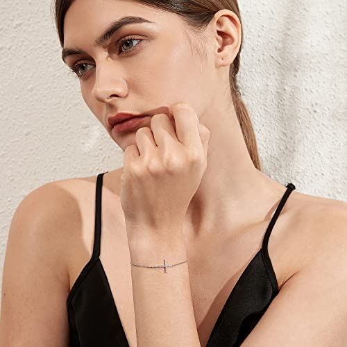 Dainty Cross Bracelet for Women 925 Sterling Silver, Cubic Zirconia Adjustable Bracelet 7inch 8inch4