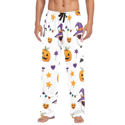 Men's Pajama Bottom Halloween Themed Cute Pattern Cotton Pajama Pants Drawstring Sleepwear Long Pants Pockets