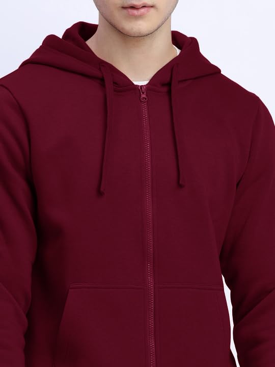Image of LAZYCHUNKS Men's Cotton Blend Zipper Hooded Sweatshirt | Full Sleeve Hooded Neck Jacket | Regular Fit with Kangaroo Pocket | Stylish Winter Wear for Men