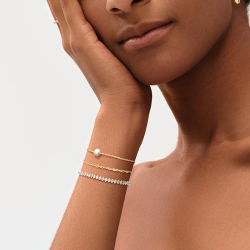 Image of MEVECCO Bracelet for Women 14K Gold Plated Dainty Chain Simple Jewelry Cute Handmade Minimalist for Her