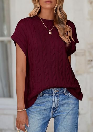 PRETTYGARDEN Women's Sweater Vest 2025 Summer Short Sleeve Tops Casual Crewneck Knit Oversized Pullover Trendy Spring Outfits4