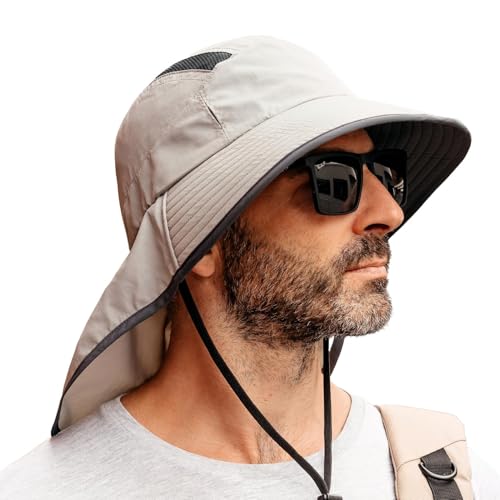 Image of TOP-EX Wide Brim Sun Hat for Men Women with Neck Flap & Sunglass Lock | UPF 50+ protection waterproof packable windproof chin strap for fishing hiking safari travel outdoor work