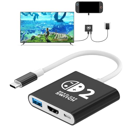 AriKroii Switch 2 TV Dock, Docking Station für Nintendo Switch 2, 3 in 1 Tragbarer Ladeständer mit 4K HDMI/USB 3.0/PD 100W Port, Ladestation Ständer Ersatz für Offizielle
