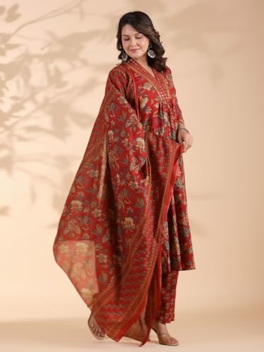 Image of Vbuyz Women Floral Print With Mirror Work Cotton Kurta Palazzo With Dupatta