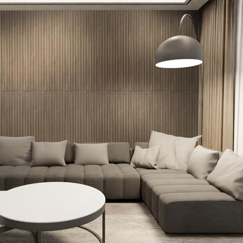 STICKGOO 12 Pack Slat Wall Panels, 12\" x 48\", 3D Wall Panels Peel and Stick with 2 Rolls of Double-Sided Tape, Faux Wood Wall Panels, Decorative Wall Panels for Living Room, 48 Sq.Ft, Walnut - Thumbnail 3