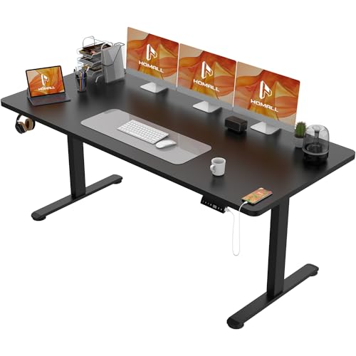 Homall Bureau Assis Debout Électrique - Bureau Réglable en Hauteur Avec Fonction Mémoire et Système Anti-Collision, Avec Plateau de Gestion des Câbles