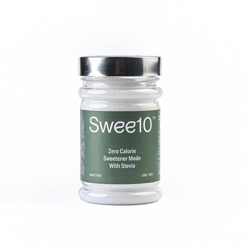 Swee10 Natural Stevia Sweetener |Sugar Free | Non-GMO | Zero Calorie Sugar Substitute-200g Jar (Pack of 1)