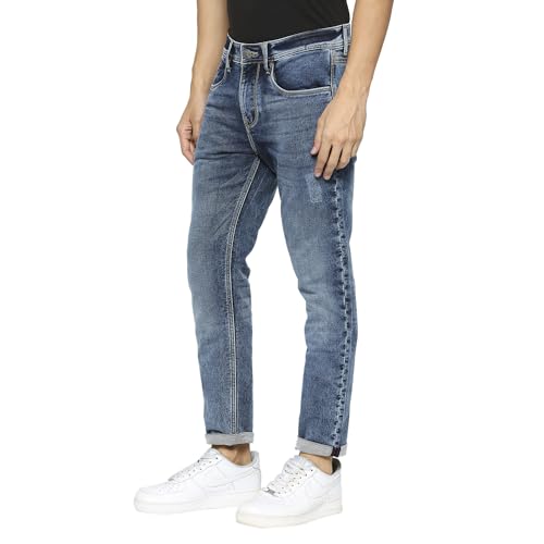 Image of Being Human Blue Cropped Fit Denims for Men Clothing