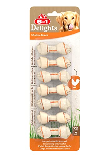 8in1 Delights Chicken Knochen XS - gesunde Kauknochen für mini Hunde, hochwertiges Hähnchenfleisch eingewickelt in Rinderhaut, 7 Stück