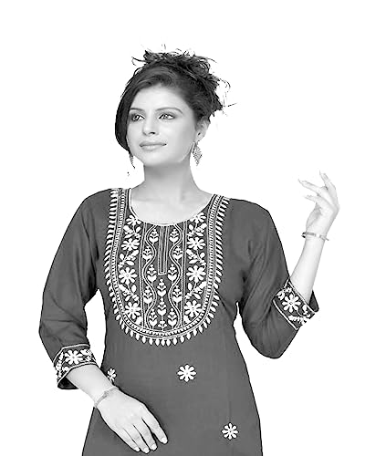 Image of SQUARO Women Embroidery Cotton Rayon Straight Kurta Kurtis for Ladies and Girls