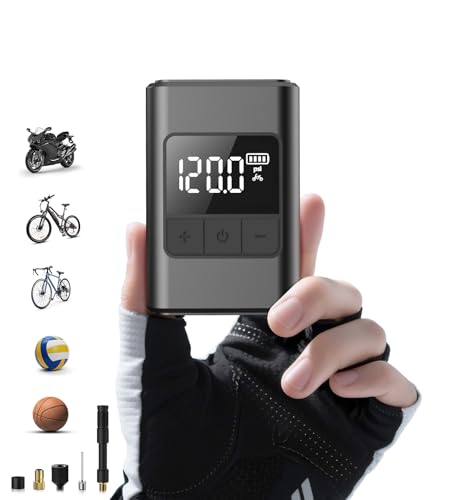 Mini pompa elettrica per bicicletta, 120 PSI, pompa ad aria portatile, con manometro, spegnimento automatico e luce LED, con valvole Presta e Schrader per e-bike, mountain bike, City, bici da corsa