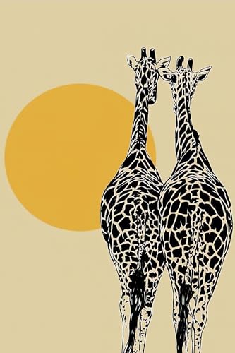 Affiche girafe noir et blanc poster safari tableau soleil doré déco salon